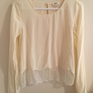 Cream aritzia blouse with lace detailing